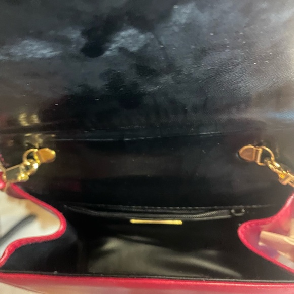 Vintage 90s J Renee red boxy crossbody bag with faux calf hair animal print - Picture 5 of 7